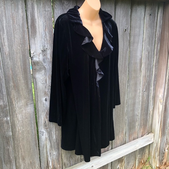 Oscar de la Renta Robe Black Velvet Ruffle Neck - Picture 2 of 7